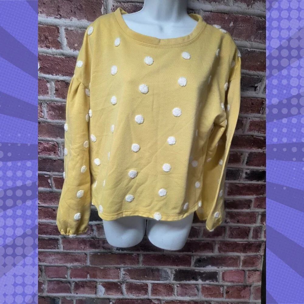 Blu Pepper Women’s Polka Dot Cropped Sweater Top Small Yellow Oversized Fit